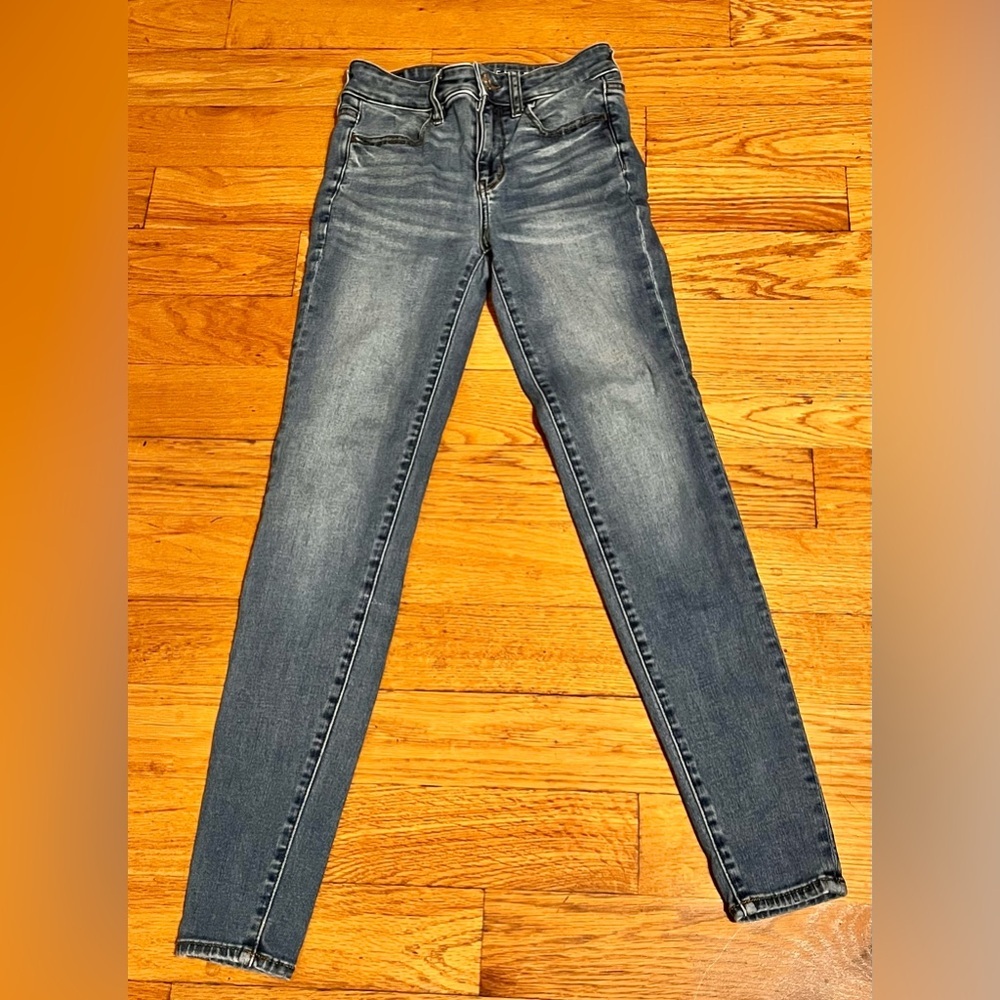 American Eagle Next Level Stretch Distressed Denim Skinny Jeans Teen Tween SZ 0